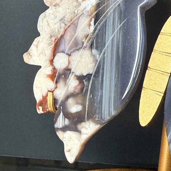 Black Agate Flower Butterfly Wings Pink Banding Natural Stone - Picture 5 of 8